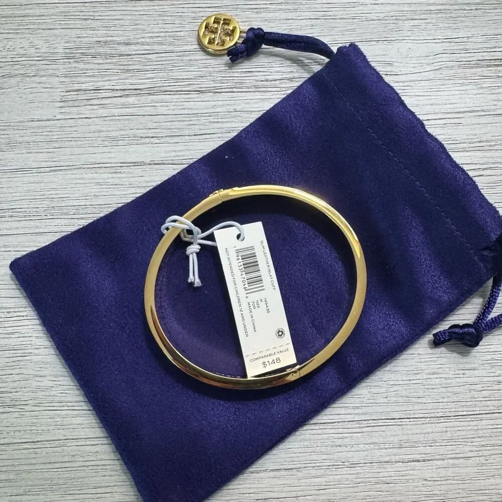 $150 Tory Burch slim leather inlay cuff white size medium